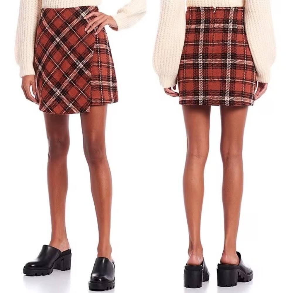 GB Gianni Bini Wool-Like High Rise Plaid Wrap Skirt NWT
